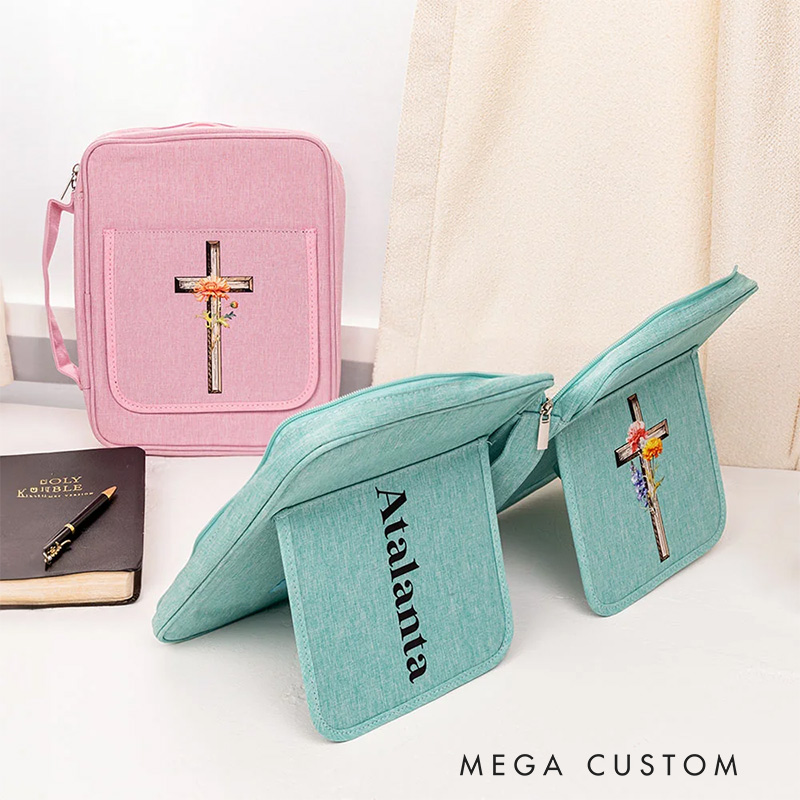 Personalized Birth Flower Cross Bible Cover Carrying Case with Name Pen Slot and Holder Birthday Christmas Gift for Christians