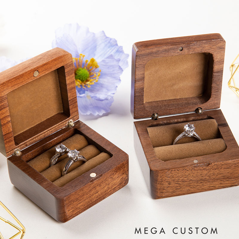 Personalized Mountain Peaks Couple Engagement Wedding Engraved Walnut Ring Box