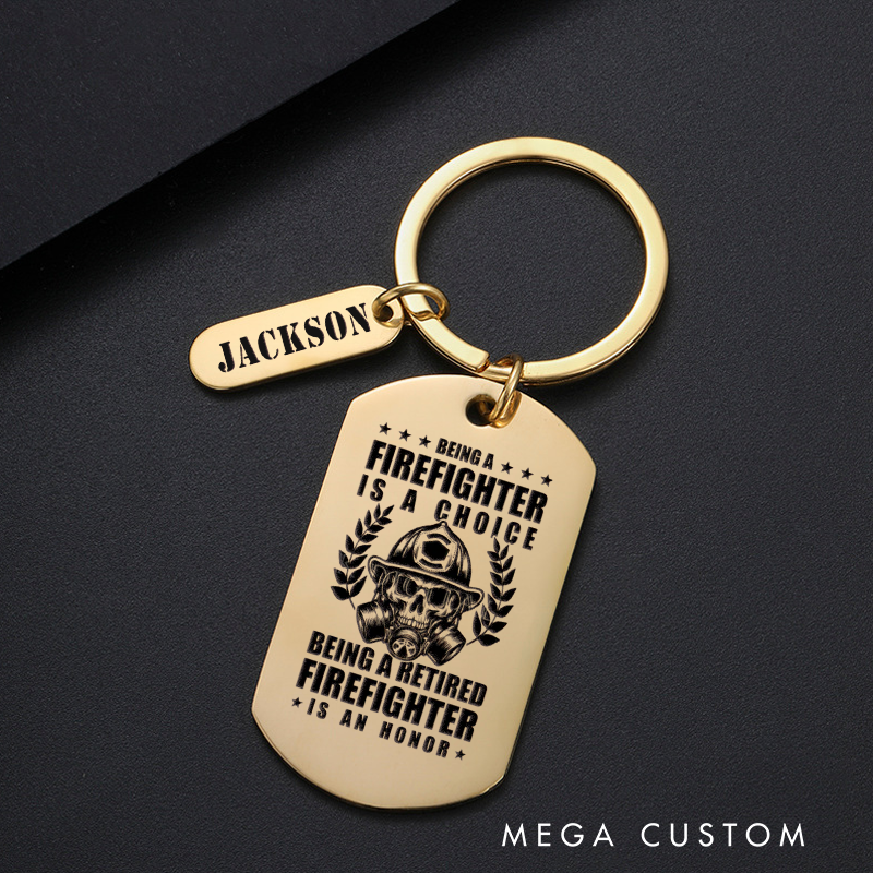 Personalized Fireman Keychain Engraved Metal Design Featuring Firefighter Quote and Helmet Graphic Gift for Retired Firefighters