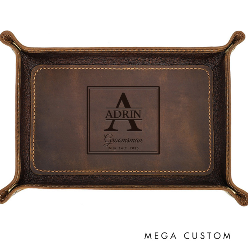 Personalized Leather Tray for Him Groom Groomsman Gift Crazy Horse Leather Tray for Groom Groomsman
