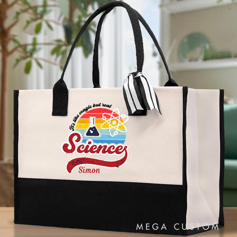 Personalized Science In Retro Style Tote Bag Gifts for Scientists Physics Lovers