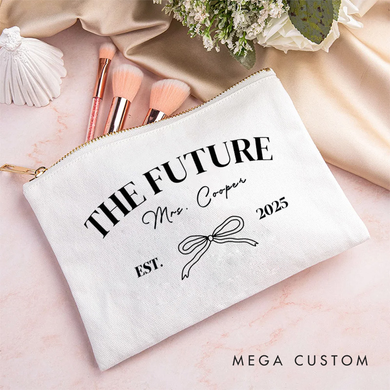 Personalized Future Mrs Bow Engagement Leather Cosmetic Bag Maekup Bag