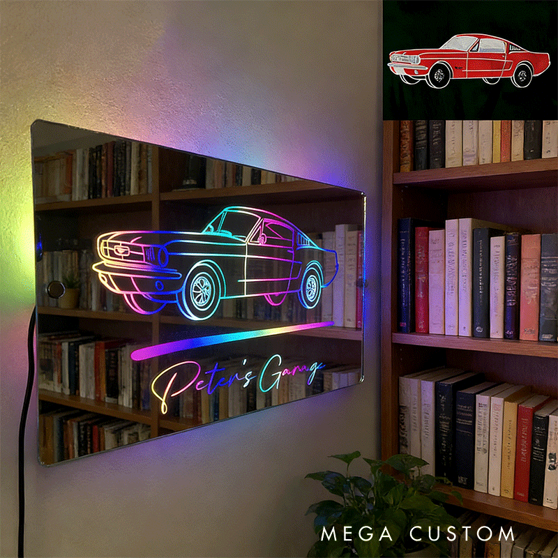 Personalized Mirror Light Custom Line Drawing Cool Gift for Racers and Car Lovers