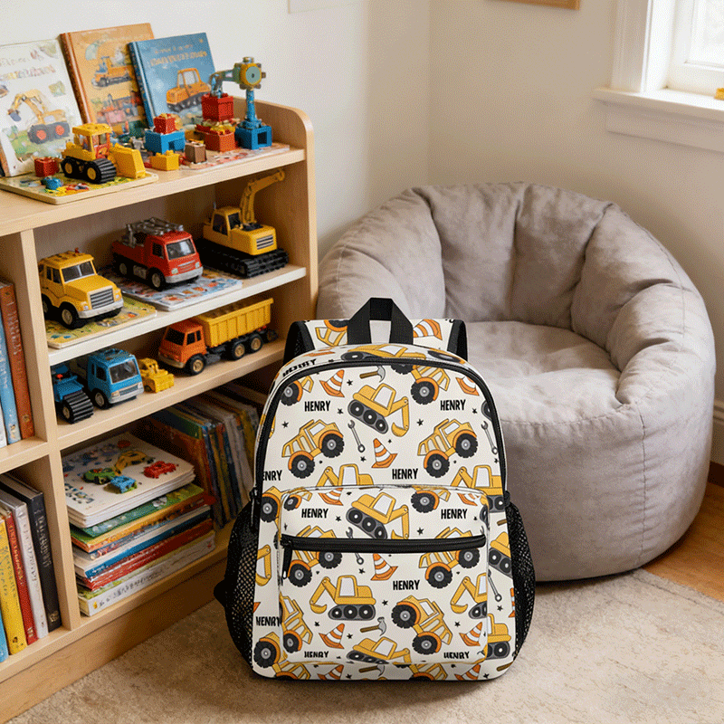Personalized Backpack with Name Custom Backpack Excavator Design Backpack Everyday Bag Gifts