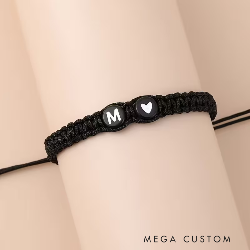 Personalized English Letter Bracelet Acrylic Heart Beads Adjustable Hand Woven Simple Versatile Groomsmen Bracelets Men’s Gifts Valentine’s Day Gifts