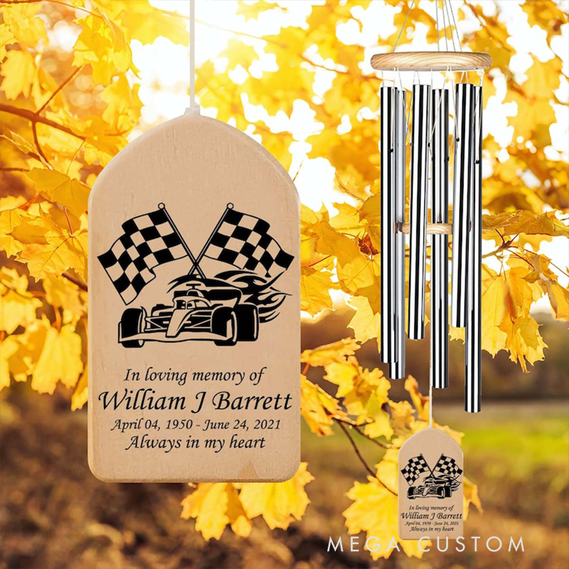 Personalized Racing Memorial Wind Chime Custom In Loving Memory Sympathy Gift Outdoor Garden Decor for Racing Lovers