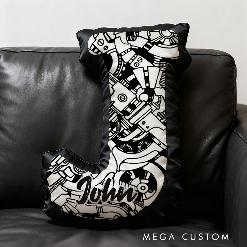 Personalized Engine Enthusiast Pillow Custom Initial Abstract Design Cushion Graphic 3D Print Gift for Car Lovers