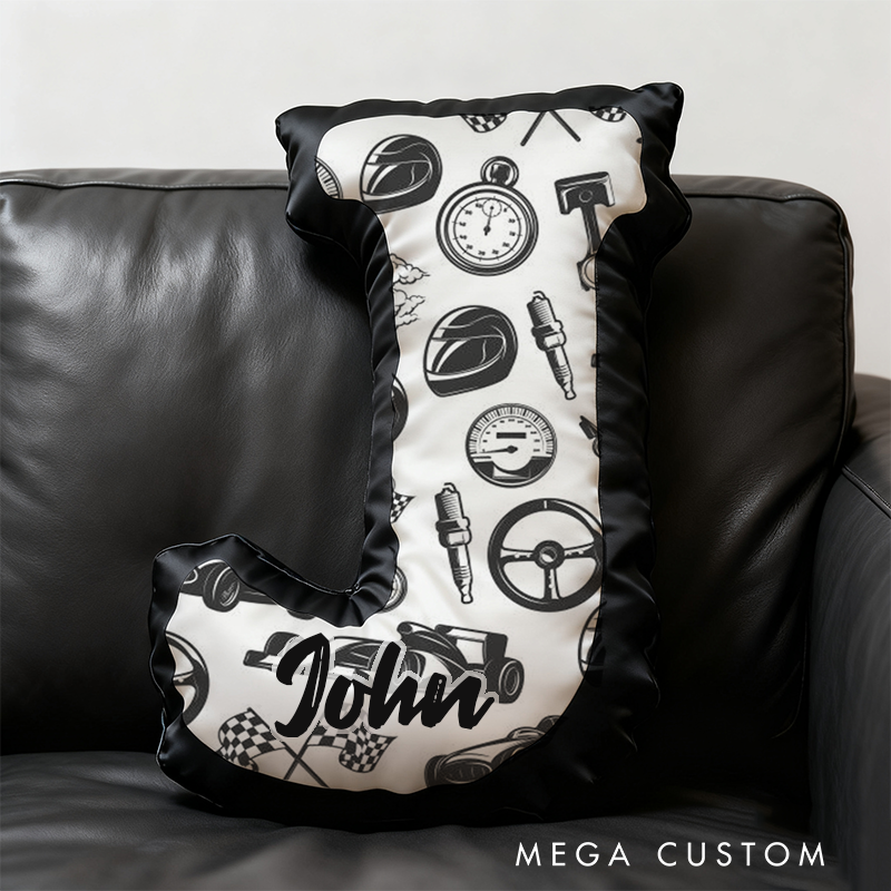Personalized Racing Enthusiast Pillow Custom Initial Design Cushion 3D Print Gift for Motorsports Fans