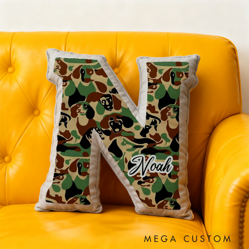 Personalized Camouflage Initial Pillow with K9 and Police Theme Custom Name Cushion for Law Enforcement Enthusiasts