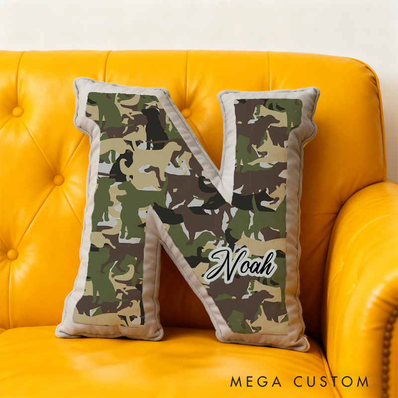 Personalized Camouflage Initial Pillow with K9 and Police Theme Custom Name Cushion for Law Enforcement Supporters
