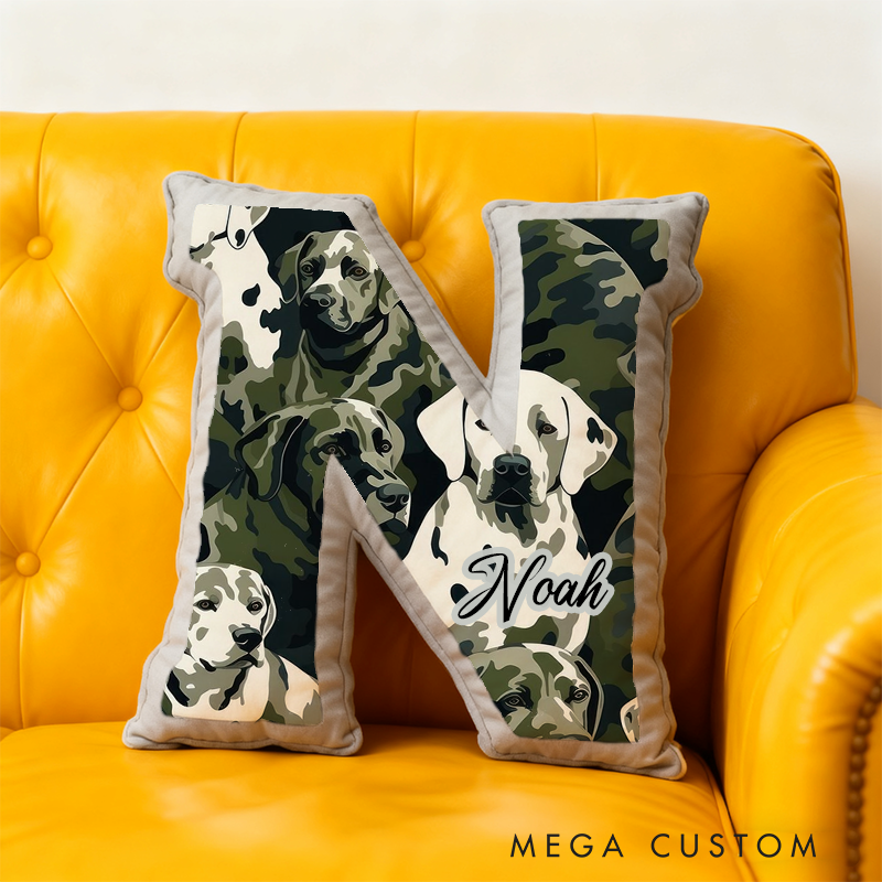 Personalized Camouflage Initial Pillow with K9 and Police Theme Custom Name Cushion for Law Enforcement Supporters