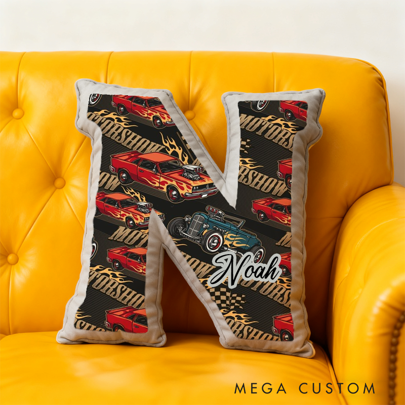 Personalized Classic Car Initial Pillow Custom Name Design Gift for Car Lovers Car Enthusiasts