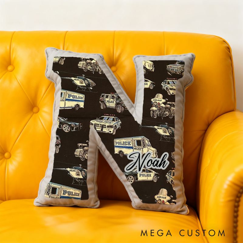 Personalized Police Vehicle Initial Pillow with Custom Name Design Gift for Law Enforcement Fans