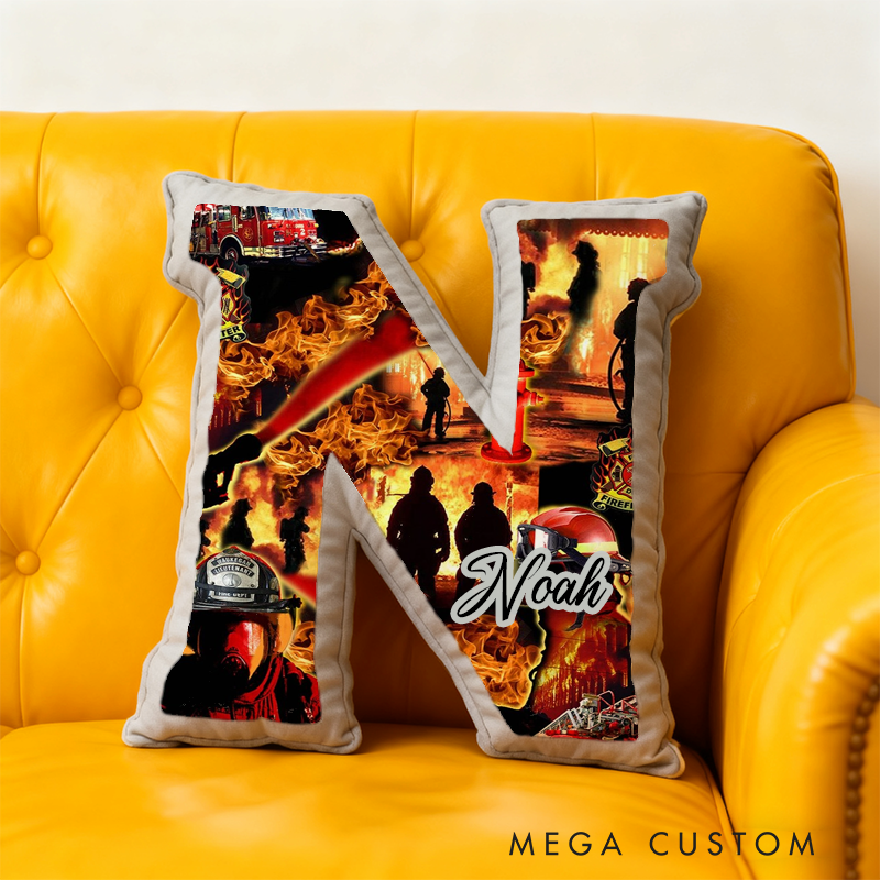 Personalized Firefighter Initial Pillow with Custom Name Design Gift for Firefighter Heroes