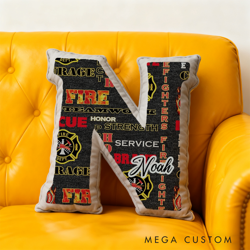 Personalized Firefighter Word Art Initial Pillow with Custom Name Design Gift for Fire Rescue Heroes