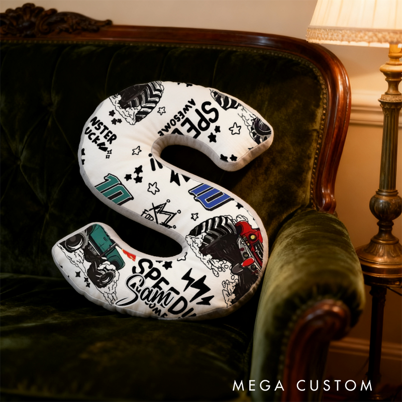 Personalized Racing Doodle Initial Pillow with Custom Name Gift for Motorsports Fans
