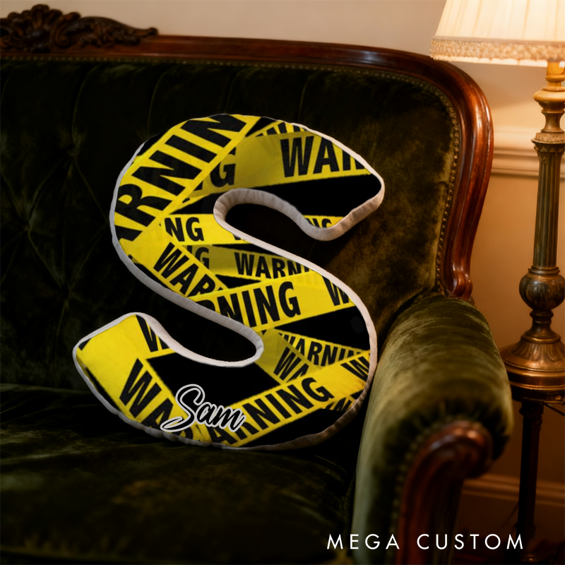 Personalized Warning Tape Themed Initial Pillow with Custom Name Gift for Law Enforcement Fans