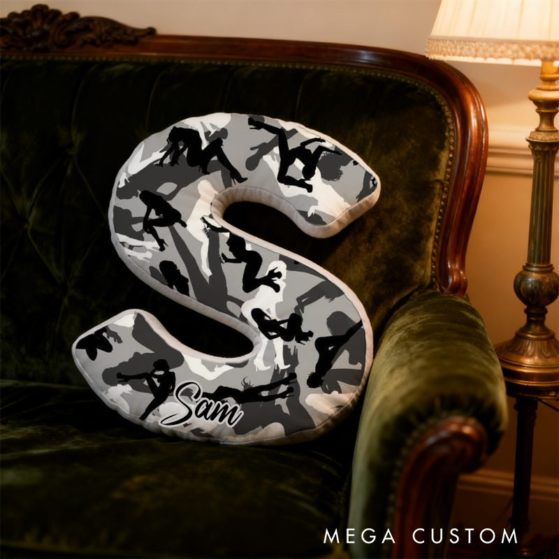 Personalized Camouflage Themed Initial Pillow with Custom Name Gift for Military and Police Supporters