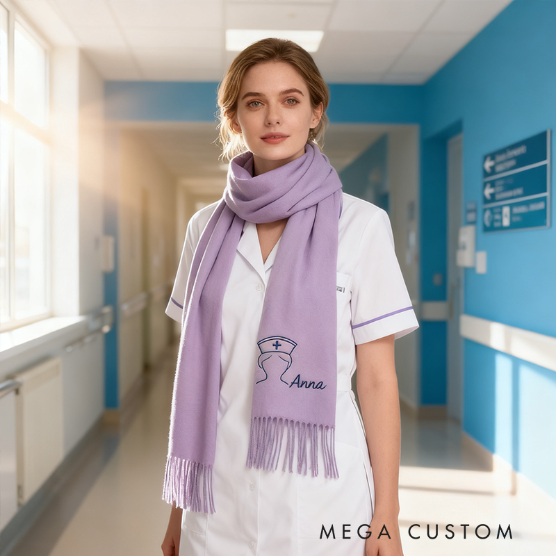 Personalized Nurse Scarf Custom Name Embroidered Shawl Gift for Nurse Girlfriend or Mom Solid Color Winter Wrap