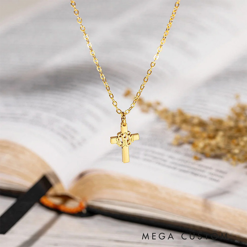 Personalized Monogram Cross Necklace Baptism Gift Christians Gift Religious Jewelry Gift for Women
