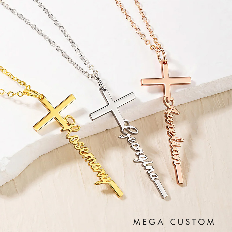 Personalized Cross Name Pendant Necklace Religious Jewelry Gift Christening Baptism Gift for Women Christian Gift