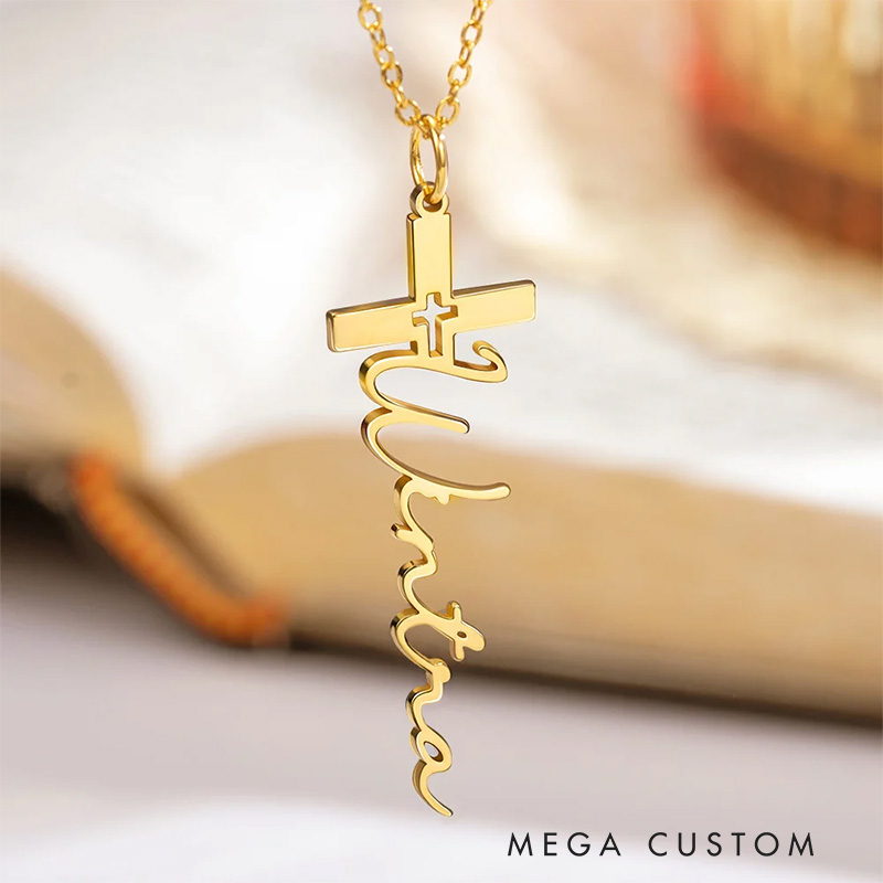 Personalized Cross Pendant Necklace with Name Crucifix Jewelry Christening Baptism Gift First Communion Gift for Her