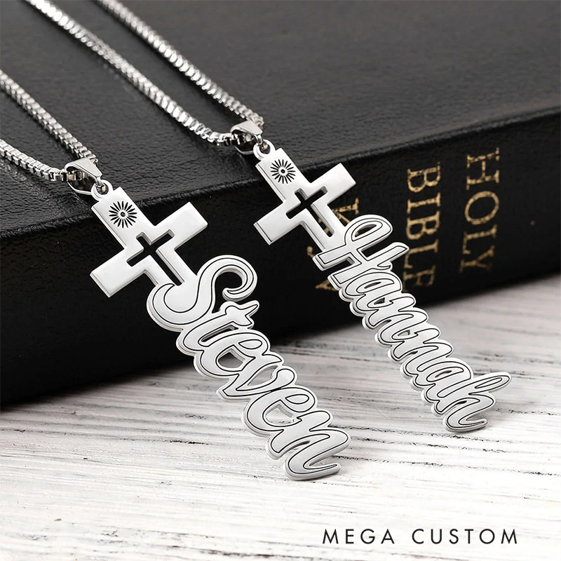 Personalized Dainty Name Cross Necklace Religious Jewelry Baptism Gift Christmas Gift for Christian Women