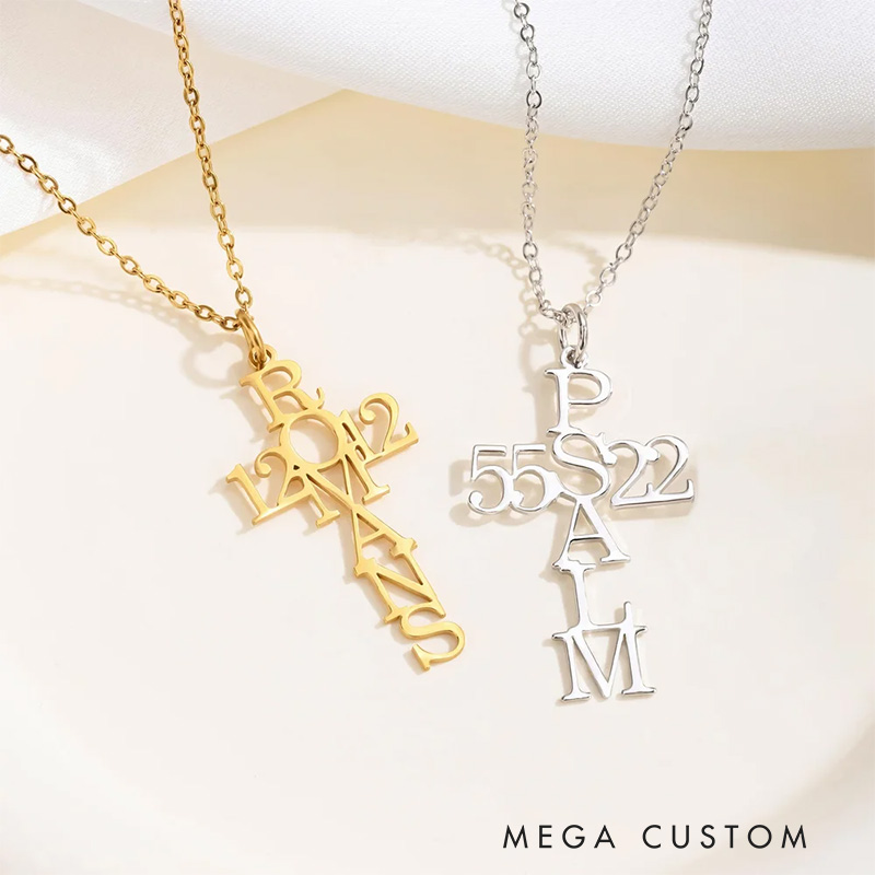 Personalized Psalm Bible Verse Cross Necklace Dainty Jewelry Birthday Gift Religious Gift Baptism Gift for Women Christians