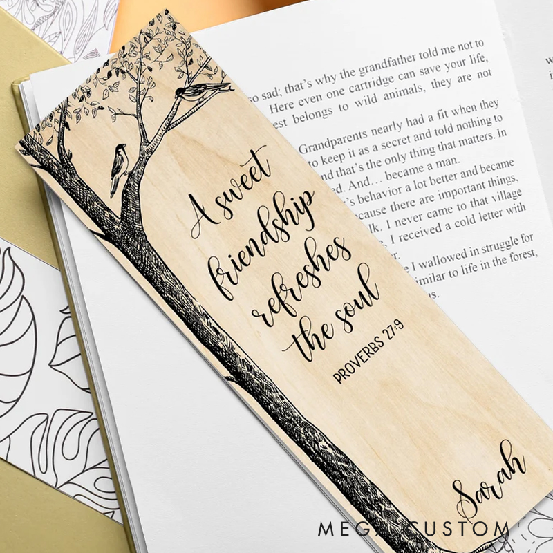Personalized Wood Bookmark for Best Friend Proverbs 27 Christian Gift for Birthday Unique Gifts for Long Distance Book lover