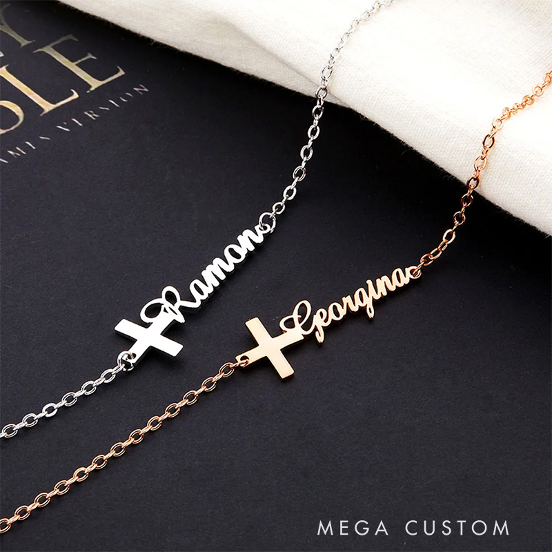 Personalized Cross Bracelet with Name Birthday Gift Christening Gift Religious Gift for Her