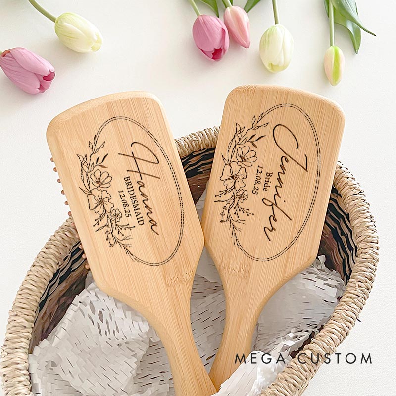 Personalized Bridesmaid Floral Wreath Hair Brushes Wedding Party Gift Hair Comb Bride Bachelorette Party Gift