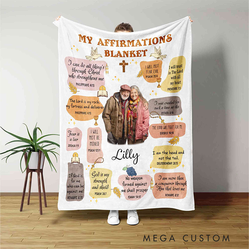 Personalized My Affirmation Soft Throw Blanket with Name and Photo Bible Verse Blanket Home Decor Christian Gift Meaningful Birthday Gifts