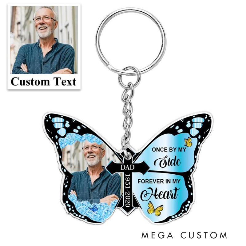 Personalized Photo Memorial Keychain Butterfly Keychain Once By My Side Forever in My Heart Cross Keychain Memorial Gift for Loss of Loved One 