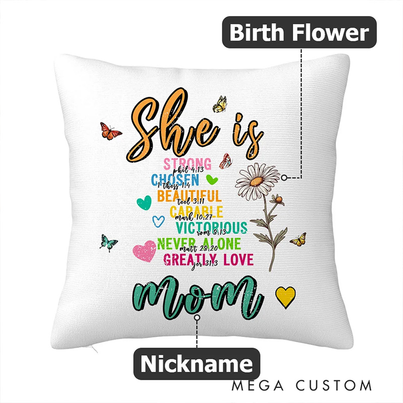Personalized Bible Verse Heart Birth Flower Butterfly Throw Pillow with Nickname Home Decor Mother's Day Birthday Gift for Women
