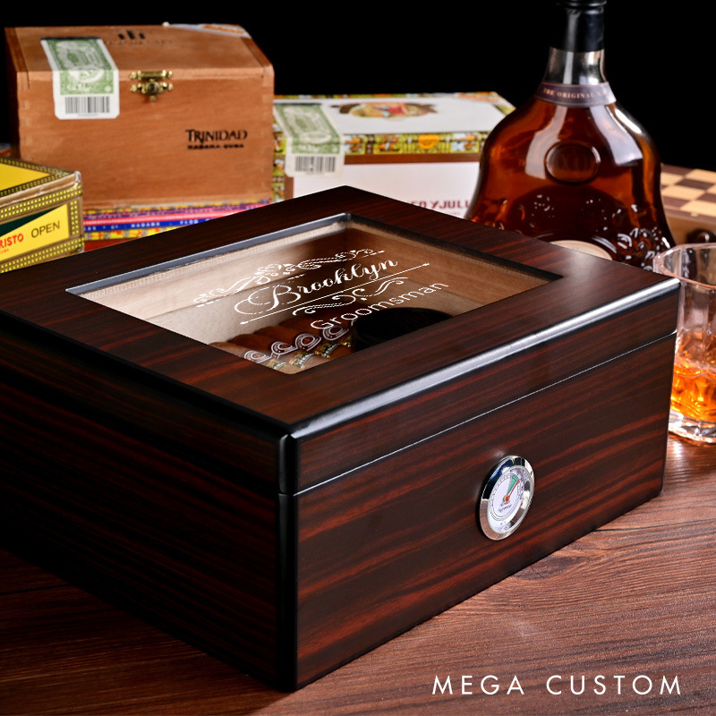 Personalized Retro Groomsman Cigar Box Gift for Him Vintage Cigar Holder for Men