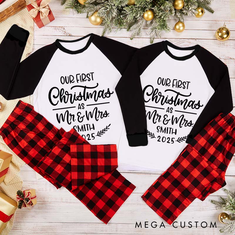 Personalized Couple Our First Christmas as Mr. & Mrs. Xmas Matching Pajamas Christmas Matching Pjs for Husband Wife Boyfriend Girlfriend