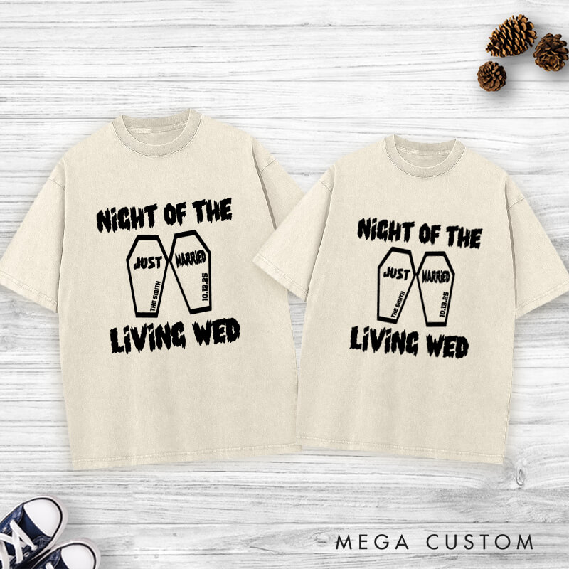 Personalized Spooky Night of the Living Wed Just Married Wedding Couple Washed T-Shirt