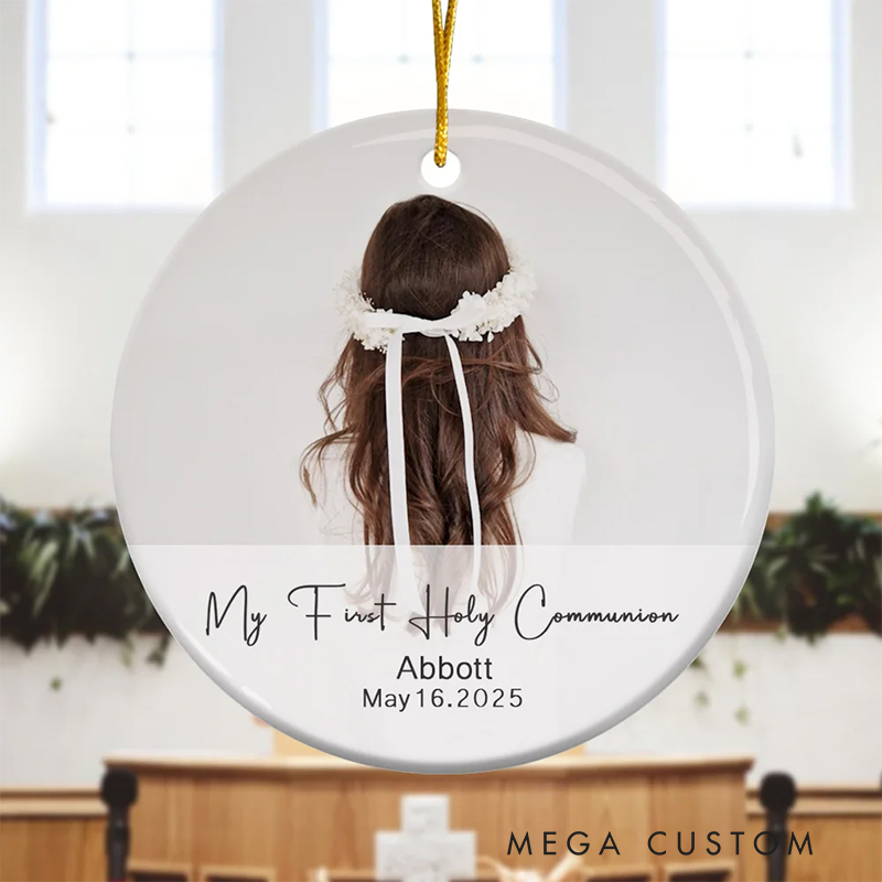Personalized My First Holy Communion Ceramic Photo Ornament with Name & Date Religious Baptism Gift Christian Gift