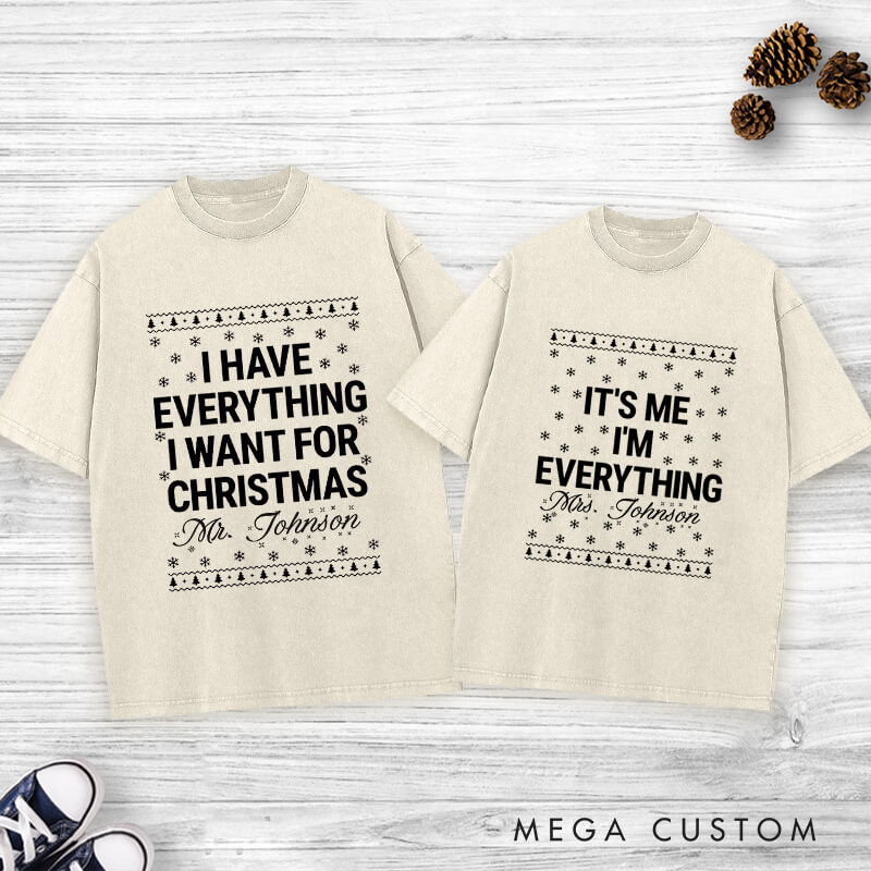 Personalized Joyful Merry and Married the First Christmas as Mr and Mrs Washed T-Shirt