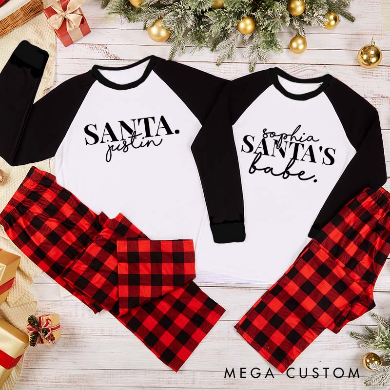 Personalized Couple Santa and Santa’s Babe Xmas Matching Pajamas Christmas Matching Pjs for Husband Wife Boyfriend Girlfriend