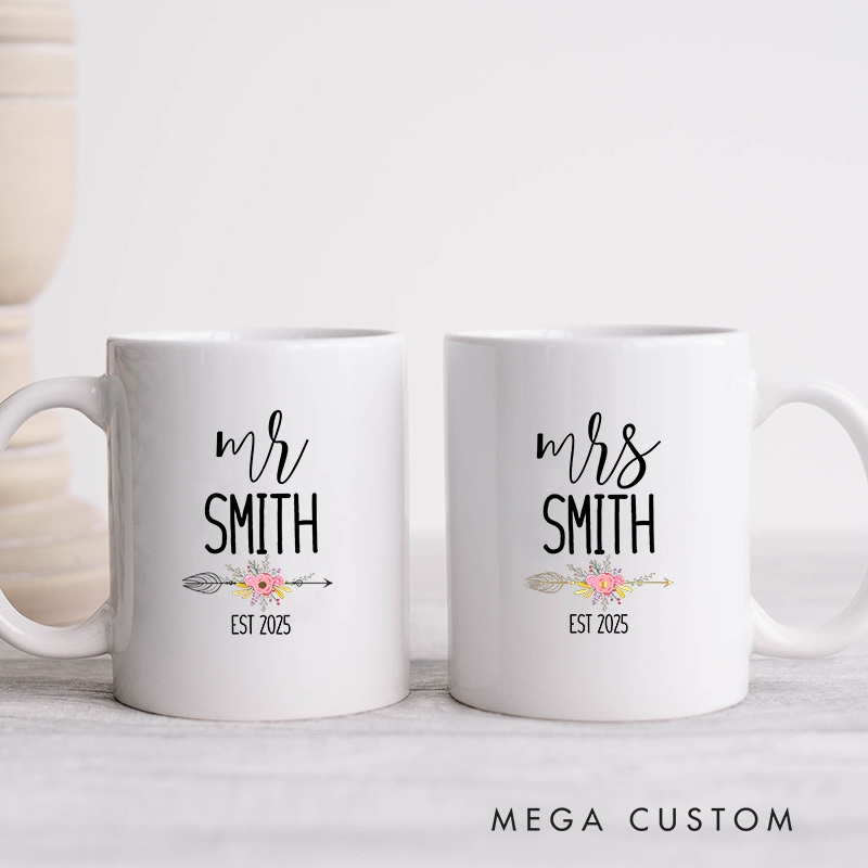 Personalized Mr and Mrs Mug Couple Anniversary Mug Wedding Coffee Cup for Her Him Ceramic Cup for Couple Newlyweds