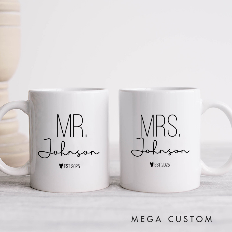 Personalized Mr and Mrs Mug Couple Anniversary Mug Wedding Coffee Cup for Her Him Ceramic Cup for Couple Newlyweds