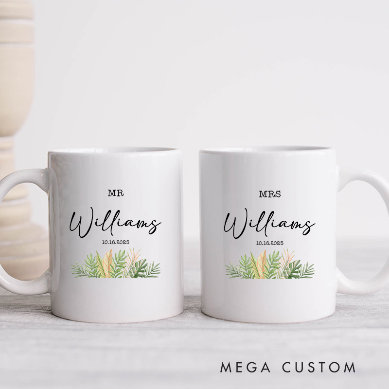 Personalized Mr & Mrs Wedding Date Mug Couple Wedding Coffee Cup for Her Him Ceramic Cup for Couple Newlyweds