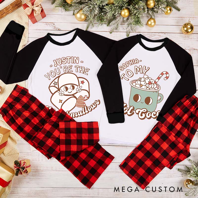 Personalized Couple You’re the Marshmallows to My Hot Cocoa Xmas Matching Pajamas Christmas Pjs for Husband Wife Boyfriend Girlfriend