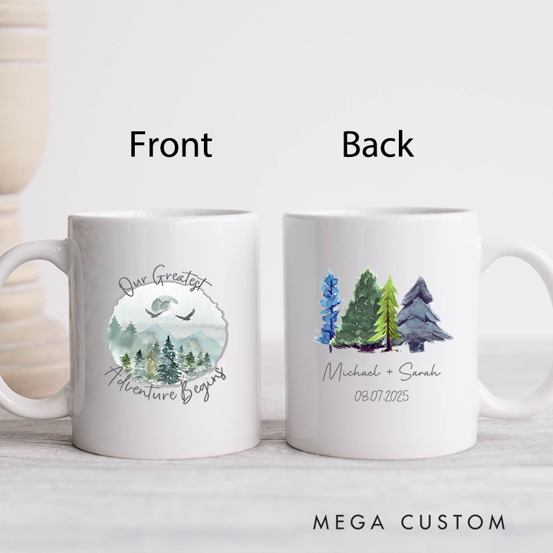 Personalized Adventure-Themed Wedding Mug Anniversary Couple Coffee Cup for Her Him Ceramic Cup for Couple Newlyweds
