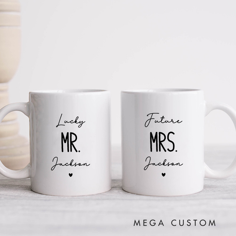 Personalized Lucky Mr. & Future Mrs.  Mug Groom Bride Ceramic Coffee Cup for Newlyweds Wedding Couple Mug for Her Him