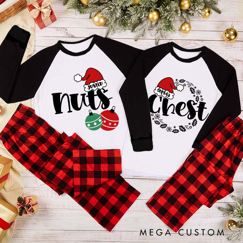 Personalized Playful Couple Nuts and Chest Xmas Matching Pajamas Cute Christmas Matching Pjs for Husband Wife Boyfriend Girlfriend