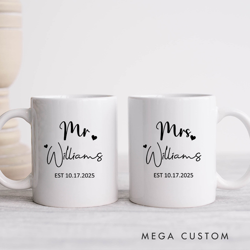 Personalized Mr. & Mrs. Wedding Mug Couple Ceramic Mug for Her Him Newlywed Present Mug Anniversary Gift