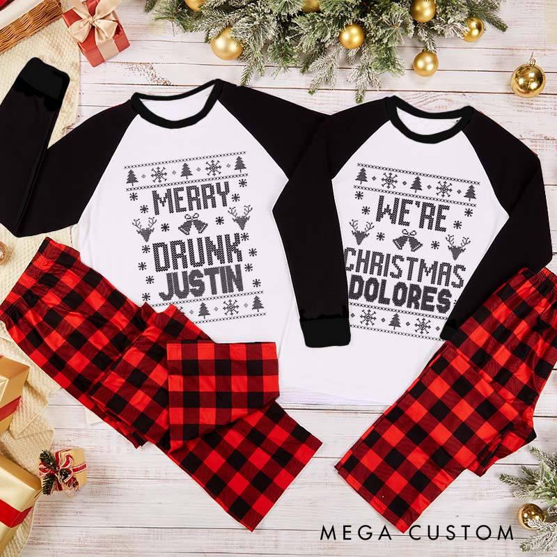 Personalized Couple Merry Drunk and We’re Christmas Xmas Matching Pajamas Christmas Matching Pjs for Husband Wife Boyfriend Girlfriend