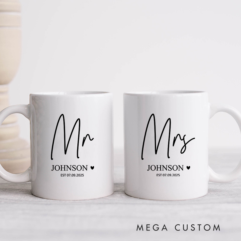 Personalized Minimalist Mr. & Mrs. Wedding Mug Couple Ceramic Mug for Husband Wife Anniversary Gift Mug for Newlywed